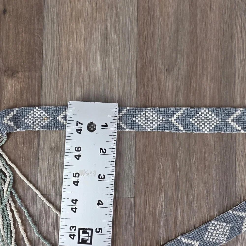 Beaded Waterfall Necklace‎ Grey White Green Multi Strand Statement Boho